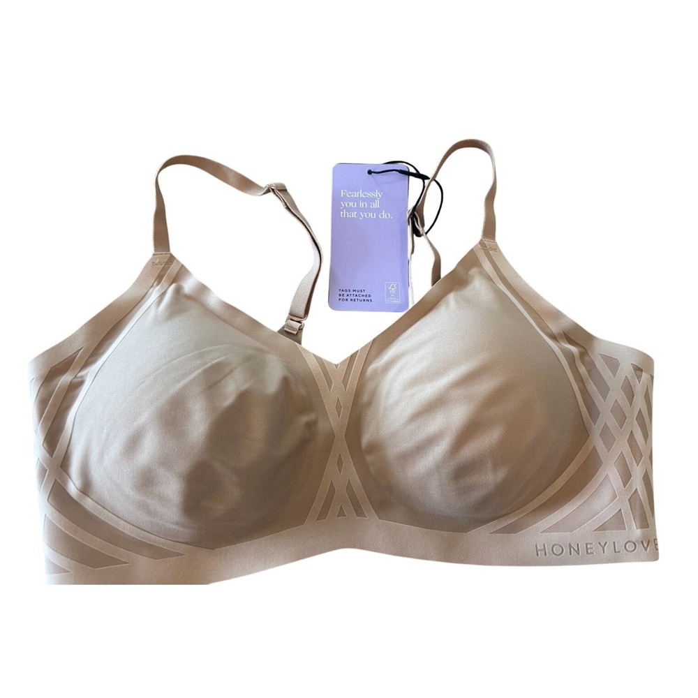 Honeylove Bra Sand Silhouette Wireless Remove Pads Back SZ Medium 36 B/C NWT